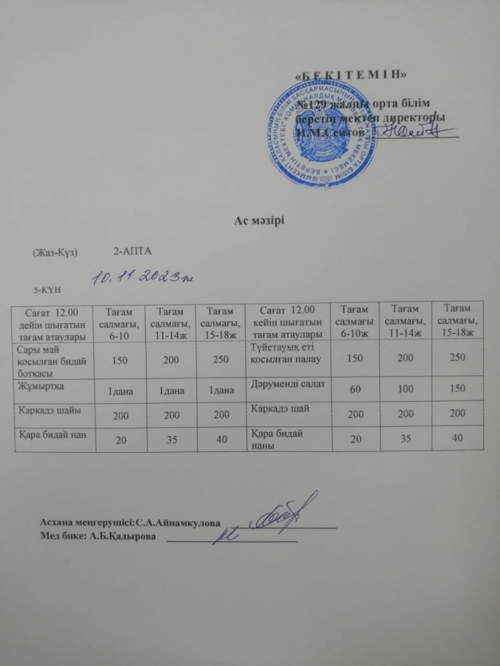 Ас мәзірі 10.11.2023ж
